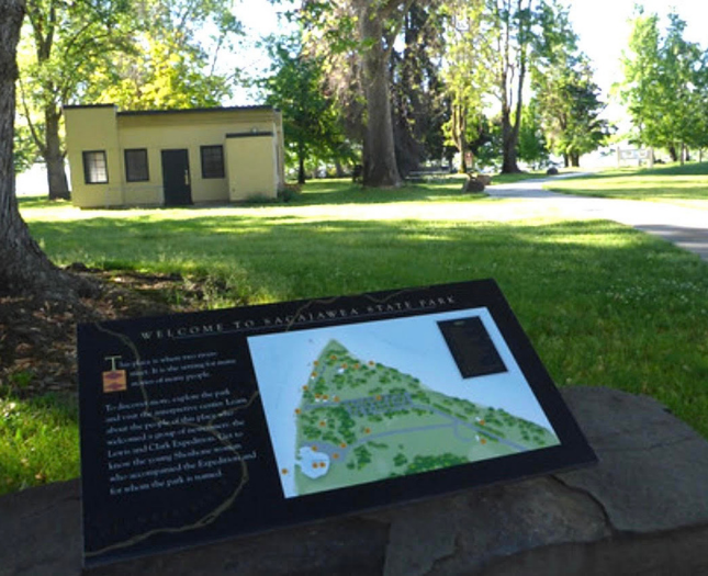 Interpretive signage at Sacajawea Historical State Park